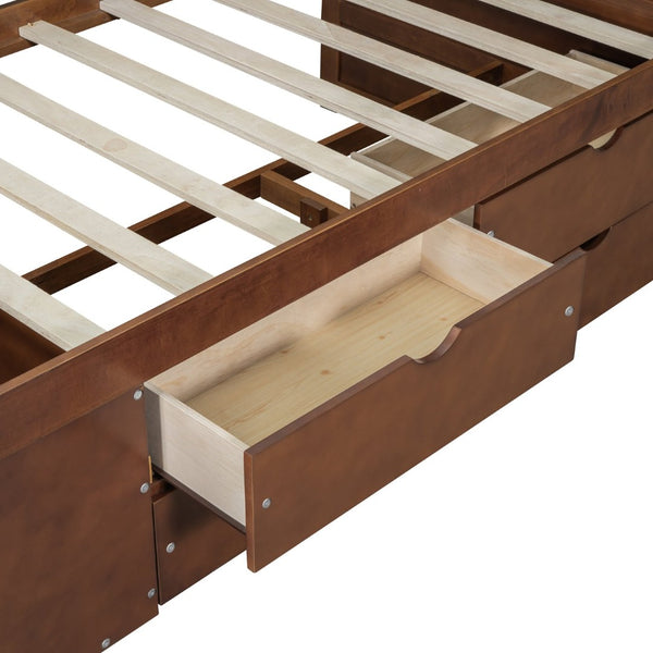 English Elm Twin Daybed with Two Pull Out Drawers and Open Shelves for Small Bedroom Storage Walnut LP102022AAD