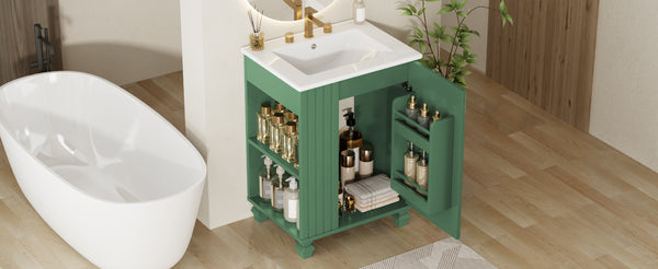 English Elm Christopher Knight Home® - 24" Retro Bathroom Vanity with Ceramic Sink, Solid Wood Frame, Soft-Close Door, Ample Storage Green N759P293645F