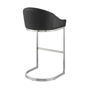 English Elm Ambrie Brushed Stainless 30" Bar Stool with Black Faux Leather, Cantilever Base, Durable 250lb Capacity B2736P354318