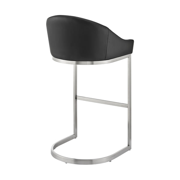 English Elm Ambrie Brushed Stainless 30" Bar Stool with Black Faux Leather, Cantilever Base, Durable 250lb Capacity B2736P354318