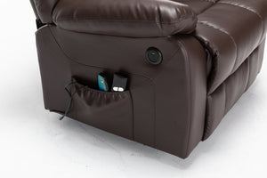 English Elm Electric Power Massage Recliner with Heating & USB Charging, PU Leather, Extra-Dense Cushion Comfort Dark Brown B205S00068
