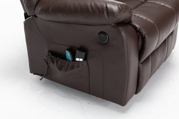 English Elm Electric Power Massage Recliner with Heating & USB Charging, PU Leather, Extra-Dense Cushion Comfort Dark Brown B205S00068