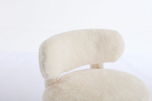 English Elm 063-Fur Plush Armless Accent Chair with 13" Thick Cushion, Curved Wingback & Solid Wood Legs for Cozy Reading Nooks White W527P308809