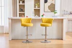 English Elm COOLMORE Velvet Bar Stool with Anti-Slip Large Base, Adjustable 360° Swivel, Plush Foam Comfort Yellow W1539P320508