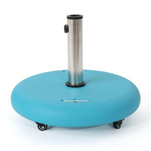 English Elm Wheelie Concrete Outdoor Umbrella Base with Locking Casters for Patio Stability Teal 60454.00TEL