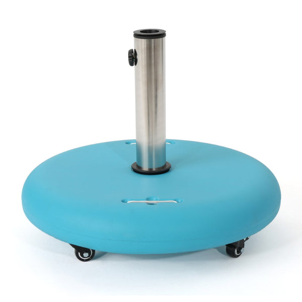 English Elm Wheelie Concrete Outdoor Umbrella Base with Locking Casters for Patio Stability Teal 60454.00TEL