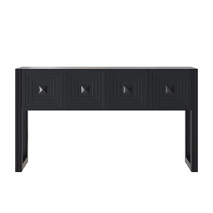 English Elm [video] Art Deco Console Table Geometric Carved Fronts Fluted Legs 3 Soft-close Drawers Black N759P433572B