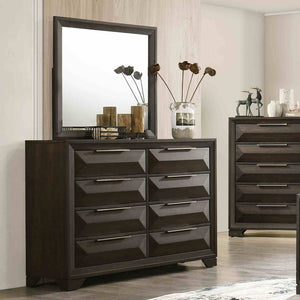 English Elm Transitional 8-drawer Espresso Dresser with Beveled Mirror and Dovetail Joinery B2741S00901