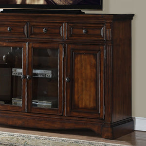 English Elm Parliament Traditional Hardwood Media Console with Bronze Hardware and Glass Doors B108P468547