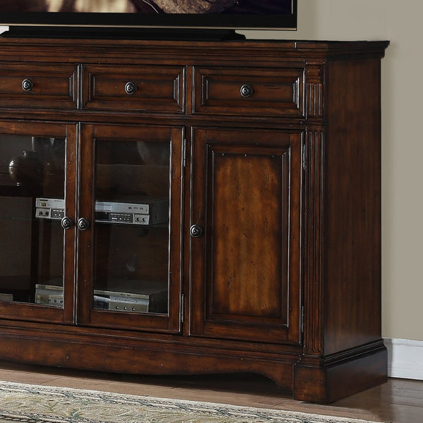 English Elm Parliament Traditional Hardwood Media Console with Bronze Hardware and Glass Doors B108P468547