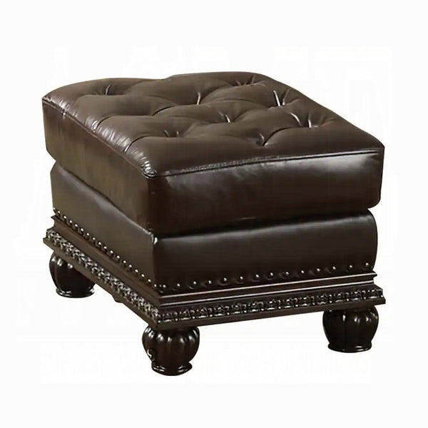 English Elm Espresso Button-Tufted Armless Ottoman with Nailhead Trim in Cherry Finish — Backless Sleek Accent Seat B062P209192