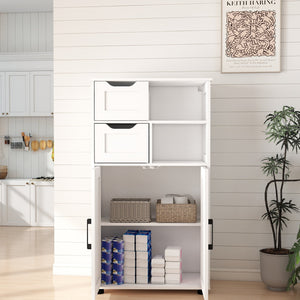 English Elm Farmhouse White Storage Cabinet with Adjustable Shelves, Double Doors, Drawers & Open Display Space W3151P288898