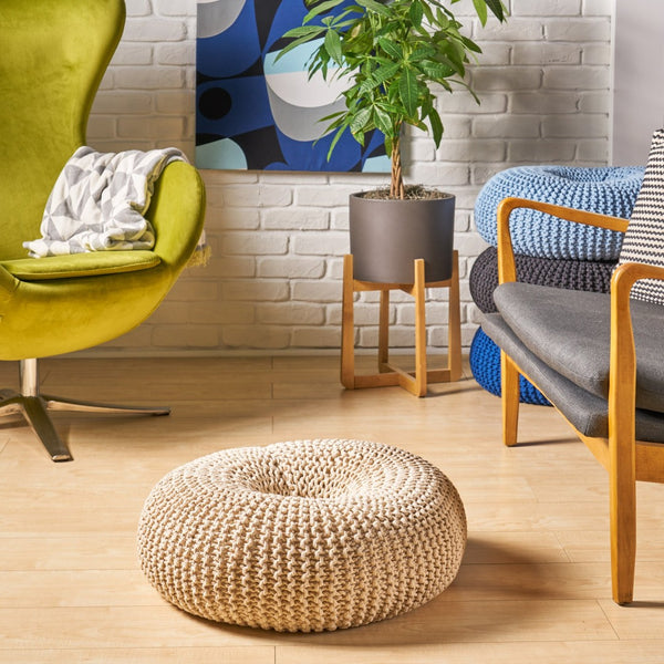 English Elm Knited Chunky Cotton Hand Knit Donut Pouf Artisan Footrest for Living Room or Nursery 62657.00BGE