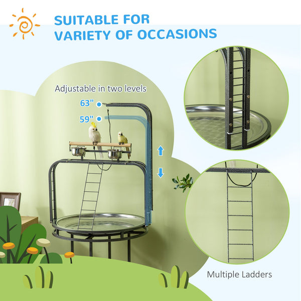 English Elm PawHut Large Parrot Play Stand with 3 Ladders, Toy Hook, Wheels & Removable Tray for Birds Gray W2225P173756