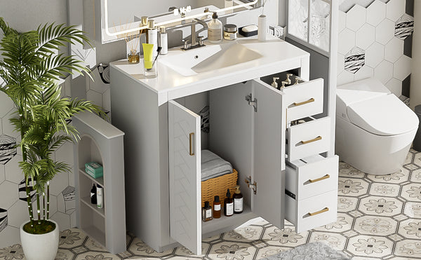 English Elm 36'' Bathroom Vanity with Ceramic Sink Combo Solid Wood Frame Soft-Closing Drawers Ample Storage Elegance White N710P243327K