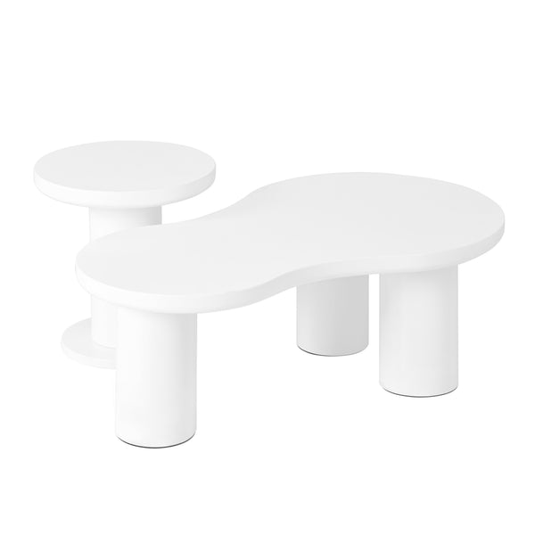 English Elm ON-TREND Nesting Coffee Table Set of 2 – Cream Cloud & Round Side Tables, Easy Assemble, Safe Rounded Edges N721S000035K