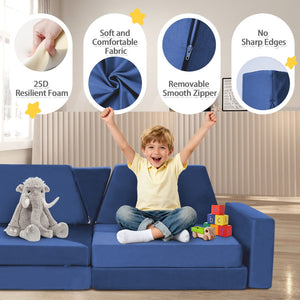English Elm 14pcs Modular Foam Play Couch Set Convertible Toddler Fort Builder for Playrooms Blue T5880P493446