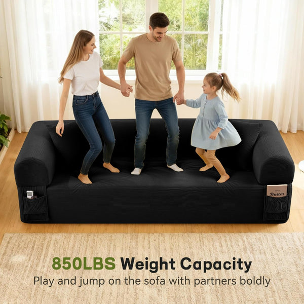 English Elm 3seater Corduroy Cloud Sofa No Assembly Pillow Soft Seating for Apartments and Living Rooms Gray W3396P483189