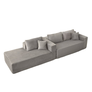 English Elm Compression Modular Sectional Sofa With Deep Chaise – Cozy Grey Corduroy L-Shaped Couch For Small Spaces W3723S00004