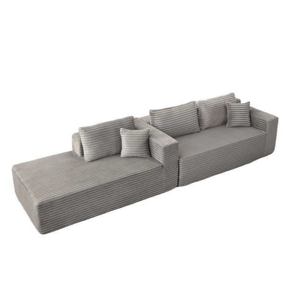 English Elm Compression Modular Sectional Sofa With Deep Chaise – Cozy Grey Corduroy L-Shaped Couch For Small Spaces W3723S00004