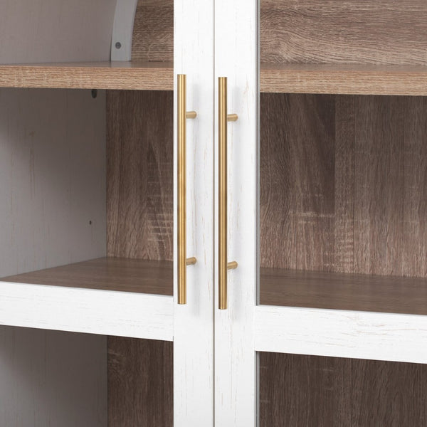 English Elm K&k Arched Farmhouse Pantry Cabinet Glass Doors Hidden Drawer Two Tone Kitchen Storage White N707S288969W