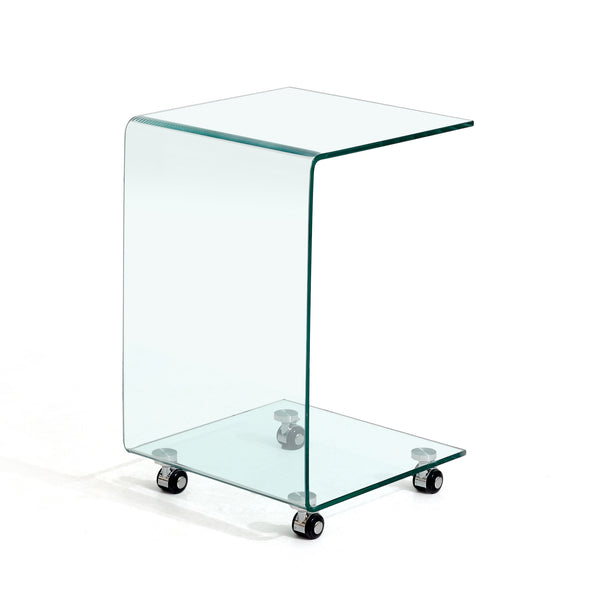 English Elm C-shaped Tempered Clear Glass Side Table for Living Room, Waterproof Transparent End Table, Sturdy Display Surface W1718P242510