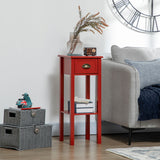 English Elm Homcom 2-Tier Side Table With Drawer, Narrow End Table With Bottom Shelf, For Living Room Or Bedroom, Red