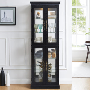 English Elm Elegant Lighted Glass Curio Cabinet with Vintage Carved Handle, Adjustable Shelves, Soft LED Glow, Quiet Hinge (37x15x15) W2275P389763