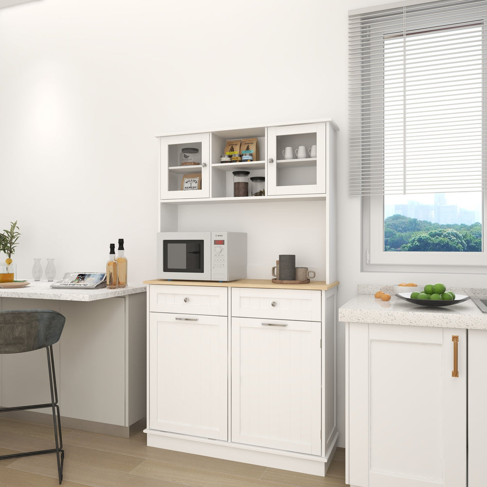 English Elm 67.7" Tall Kitchen Trash Can Storage Cabinet with Tilt-Out Bin, 3 Adjustable Shelves, 2 Drawers, White W282P182326