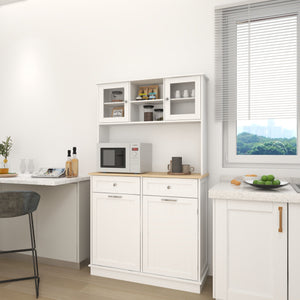 English Elm 67.7" Tall Kitchen Trash Can Storage Cabinet with Tilt-Out Bin, 3 Adjustable Shelves, 2 Drawers, White W282P182326