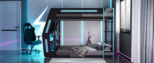 English Elm Full-size Gaming Loft Bed with Integrated Rgb Desk Usb Ports and Esports Frame Blue LT000239AAC