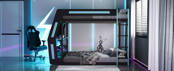 English Elm Full-size Gaming Loft Bed with Integrated Rgb Desk Usb Ports and Esports Frame Blue LT000239AAC