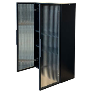 English Elm Wall Mounted Glass Door Cabinet Black Metal Frame Modern Storage for Bath or Kitchen W331P382347