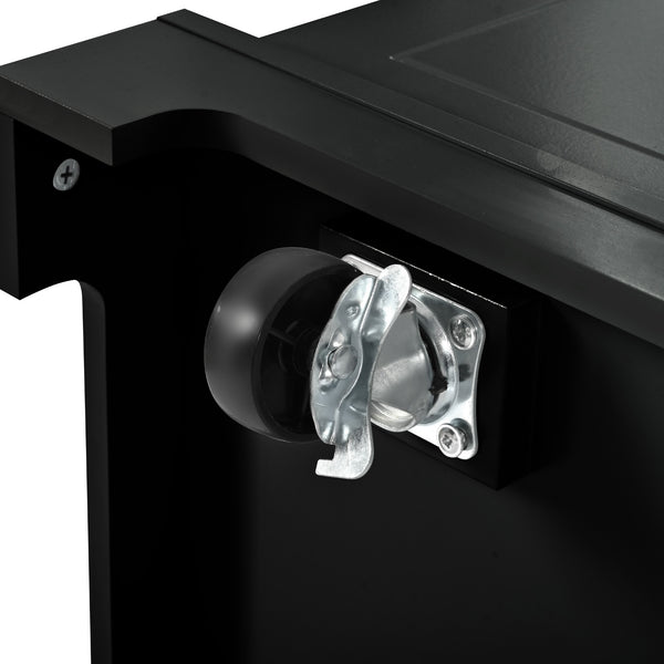 English Elm K&K Fluted Kitchen Island Cart with Tilt-Out Trash, Charging Station, Hidden Wheels & Ample Storage Black N707P221571B