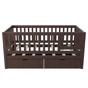 English Elm Convertible Toddler Daybed Solid Pine Kids Bed with Storage Drawers and Removable Rails Espresso N899P429848N