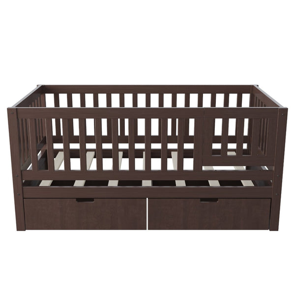 English Elm Convertible Toddler Daybed Solid Pine Kids Bed with Storage Drawers and Removable Rails Espresso N899P429848N