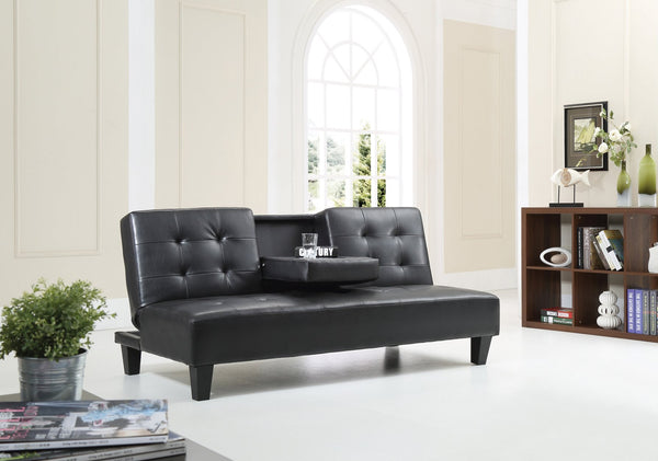 English Elm Richie G140-S Sofa Bed Black PU Faux Leather Convertible Sleeper with Cup Holders, Durable Frame B078108030