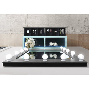 English Elm Lorena Grey Vanity with Lighted Mirror and Stool – Solid Wood MDF, 6 Drawers, Glass Top, Sturdy B201S00443