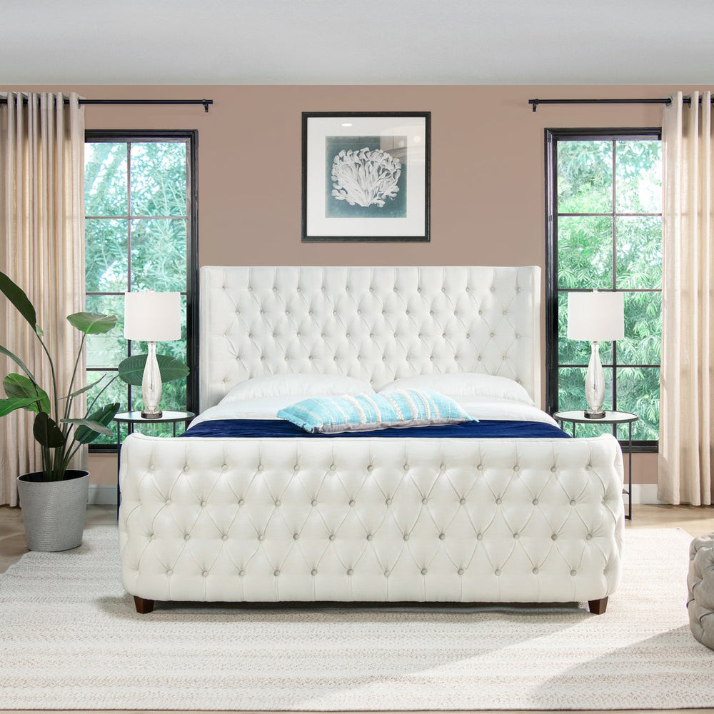English Elm Jennifer Taylor Home - Brooklyn King Tufted Panel Bed Set - Elegant Antique White Upholstery For A Luxurious Bedroom Upgrade B2719P238197