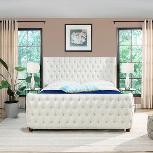 English Elm Jennifer Taylor Home - Brooklyn King Tufted Panel Bed Set - Elegant Antique White Upholstery For A Luxurious Bedroom Upgrade B2719P238197