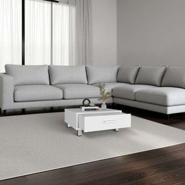 English Elm Modern Square Coffee Table with Storage Drawer and Metal Legs for Compact Living Spaces B070P487562