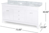 Christopher Knight Home® - Noble House - - 73'' Bathroom Vanity With Marble Top & Double Ceramic Sinks, 4 Doors, 3 Drawers, White