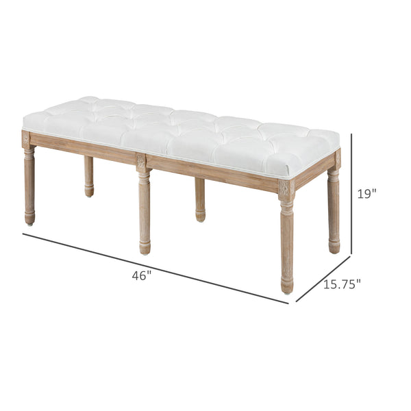English Elm HOMCOM French Vintage 46" Tufted End of Bed Bench with Linen-Feel Cushion, Cream White Seating Charm W2225P173909