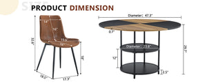 English Elm Table and Chair Set 47 Inch Round Geometric Two-tone Dining with Storage Base W1151S03340