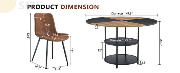 English Elm Table and Chair Set 47 Inch Round Geometric Two-tone Dining with Storage Base W1151S03340