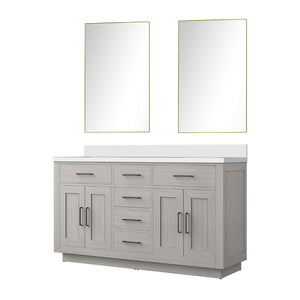 English Elm White Oak Double Bath Vanity Set With Cultured Marble Top & 55-Inch Frameless Mirror For Elegance B2731S01412-GIGA