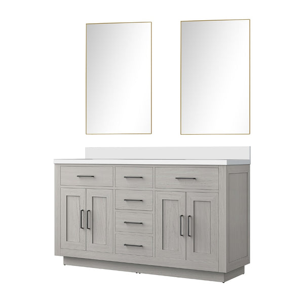 English Elm White Oak Double Bath Vanity Set With Cultured Marble Top & 55-Inch Frameless Mirror For Elegance B2731S01412-GIGA