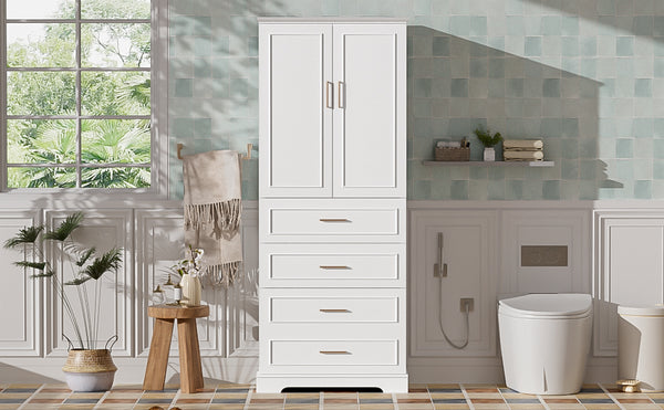 English Elm 72.2'' Tall Freestanding Bathroom Cabinet with 3 Drawers, Adjustable Shelf, Soft-Close Doors, Modern Elegant Design White N729P296769K
