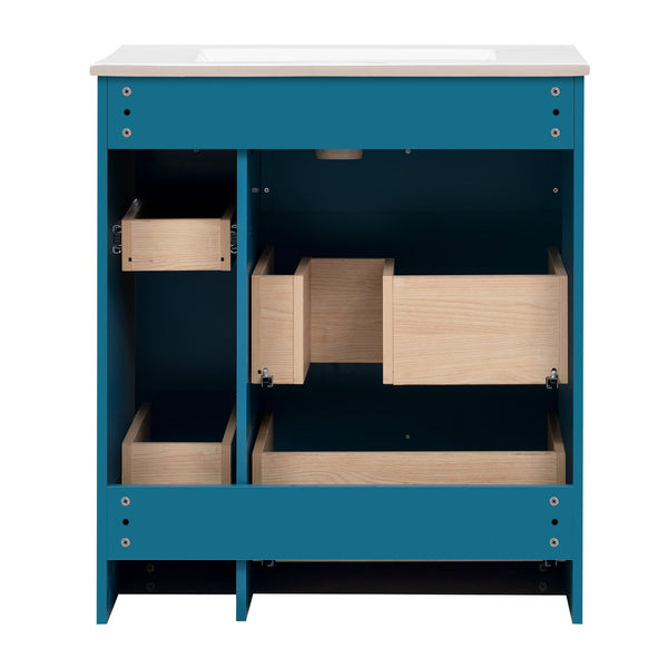 English Elm 30'' Modern Bathroom Vanity With Ceramic Sink, Durable Blue Finish & Ample Storage For Essentials N710P228374C