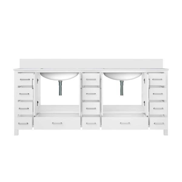 English Elm White Double Bath Vanity With Cultured Marble Top, 84” W X 22” D – Elegant Storage & Style Upgrade B2731P259148-GIGA